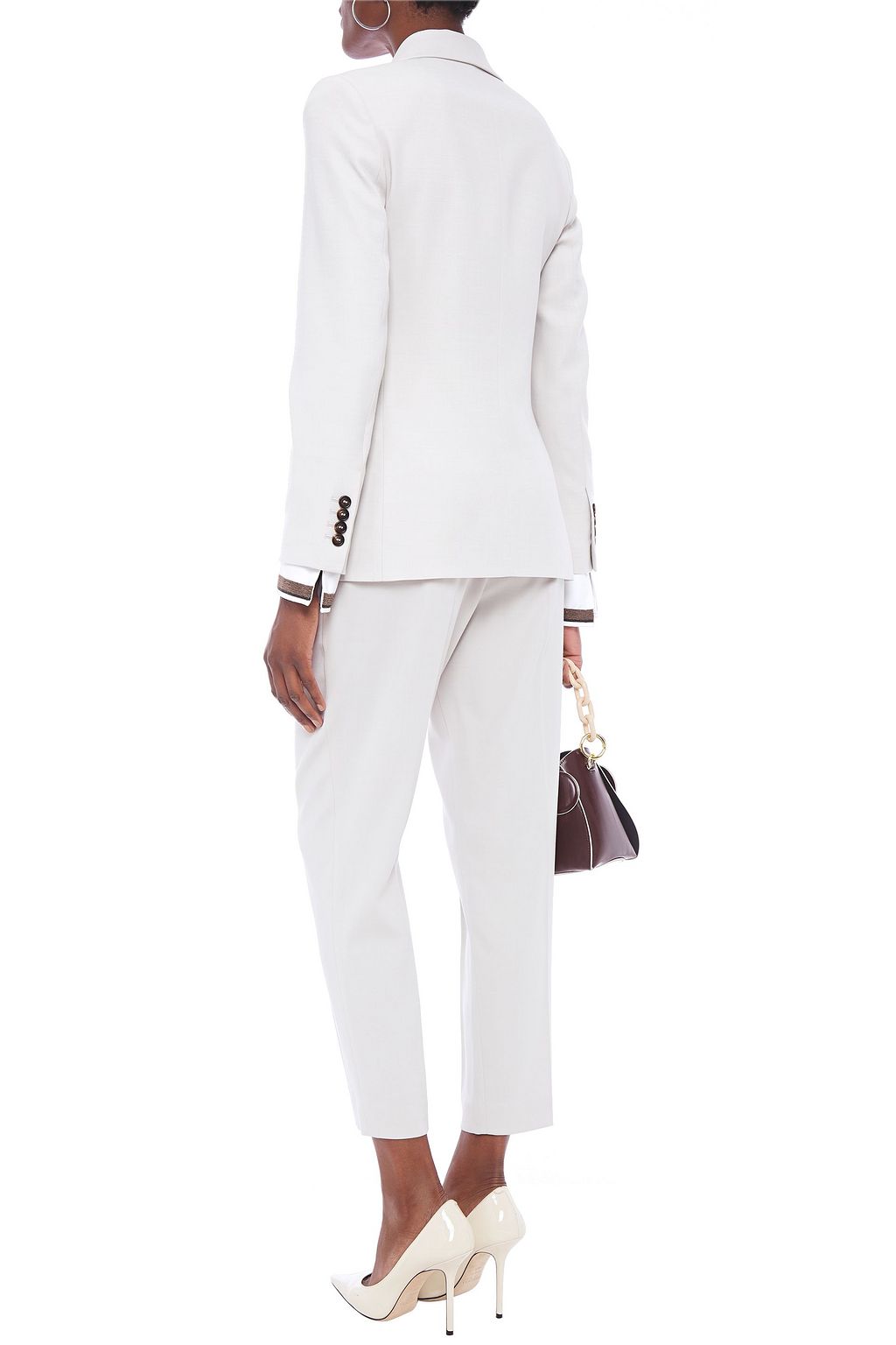 BRUNELLO CUCINELLI Double-breasted bead-embellished wool-blend twill blazer