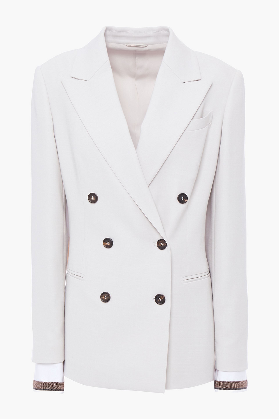 Double-breasted bead-embellished wool-blend twill blazer