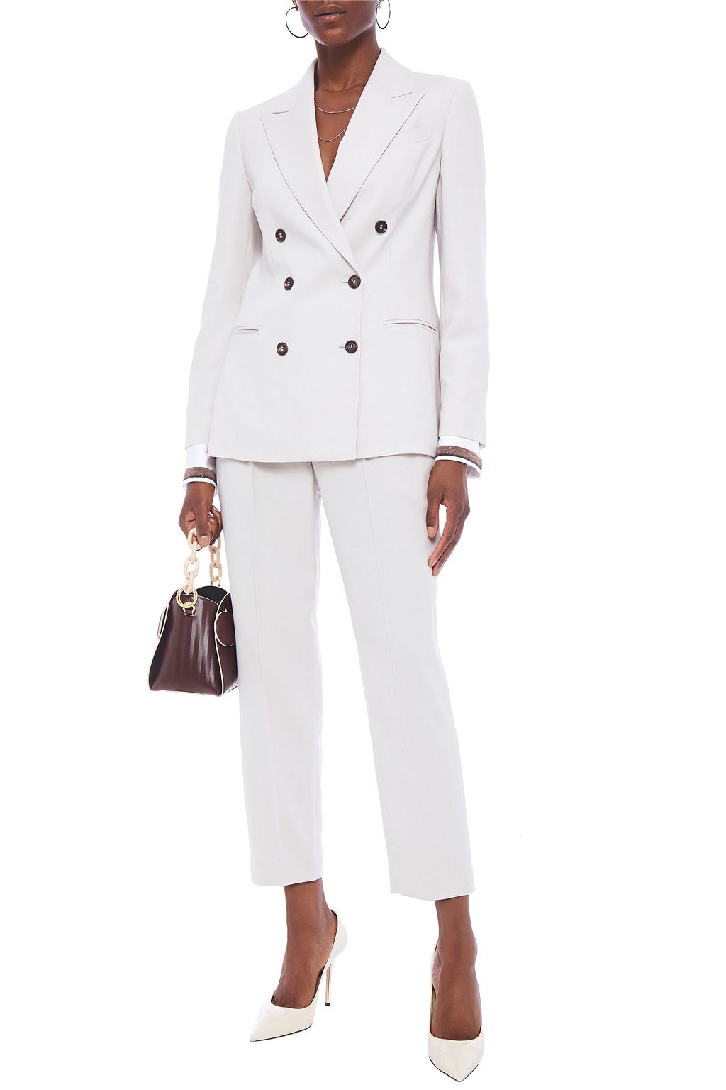 BRUNELLO CUCINELLI Double-breasted bead-embellished wool-blend twill blazer