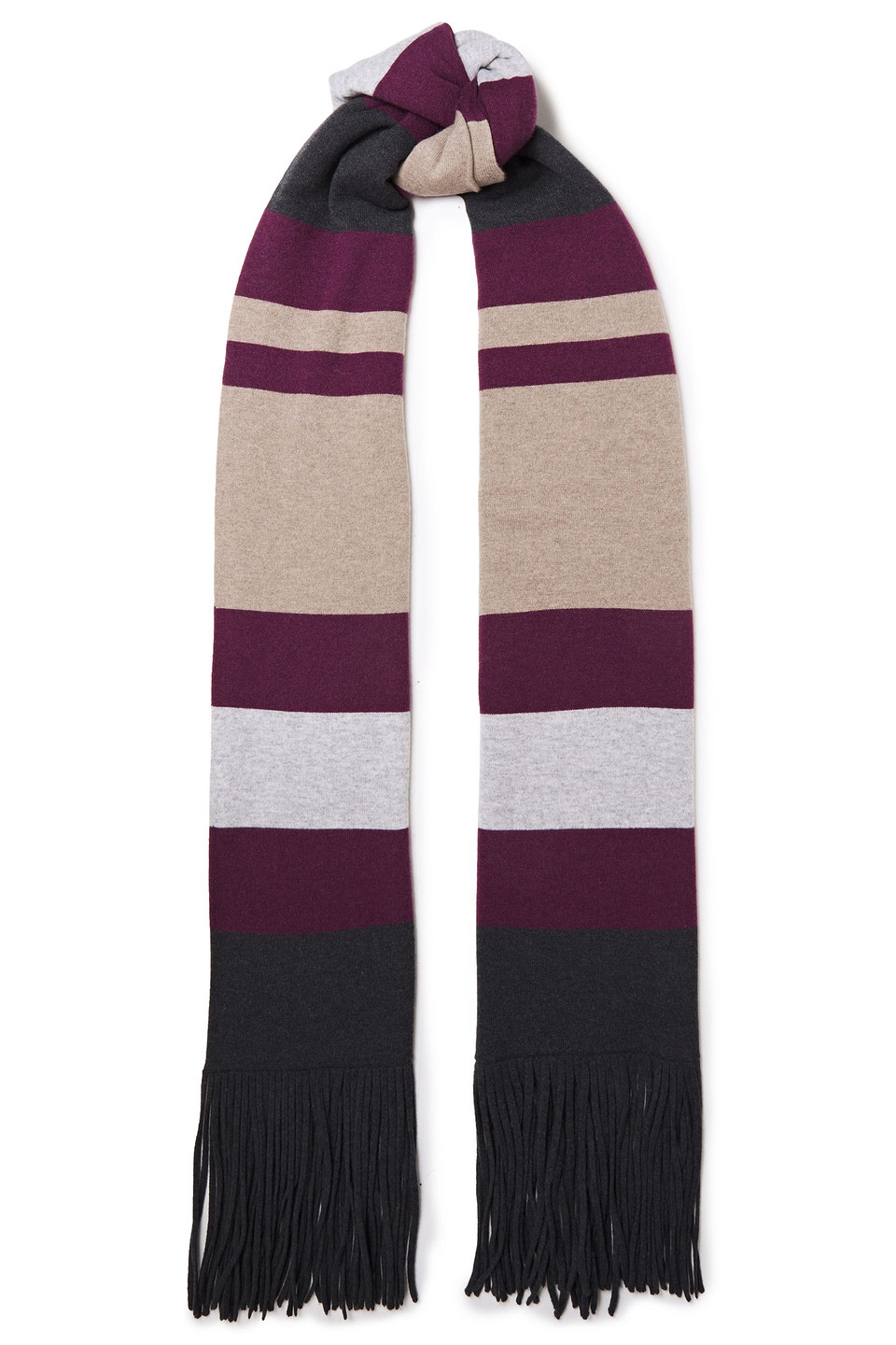 Brunello Cucinelli Woman Fringed Striped Cashmere Scarf Violet Size --