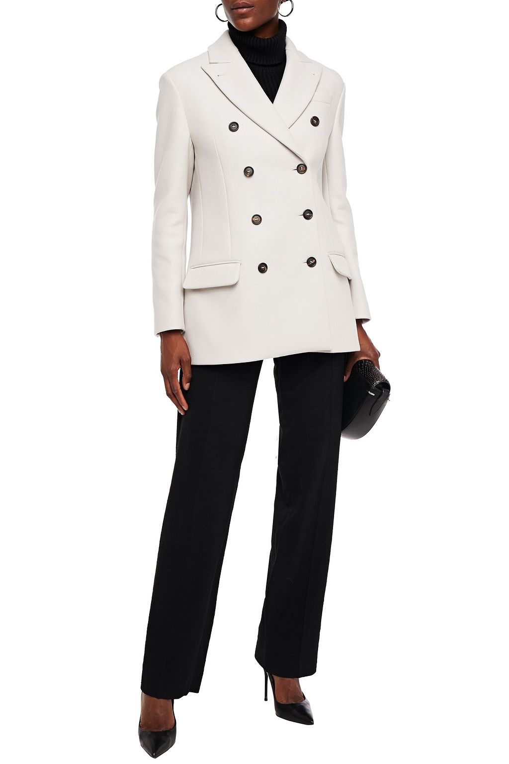 BRUNELLO CUCINELLI Double-breasted bead-embellished wool-blend twill coat