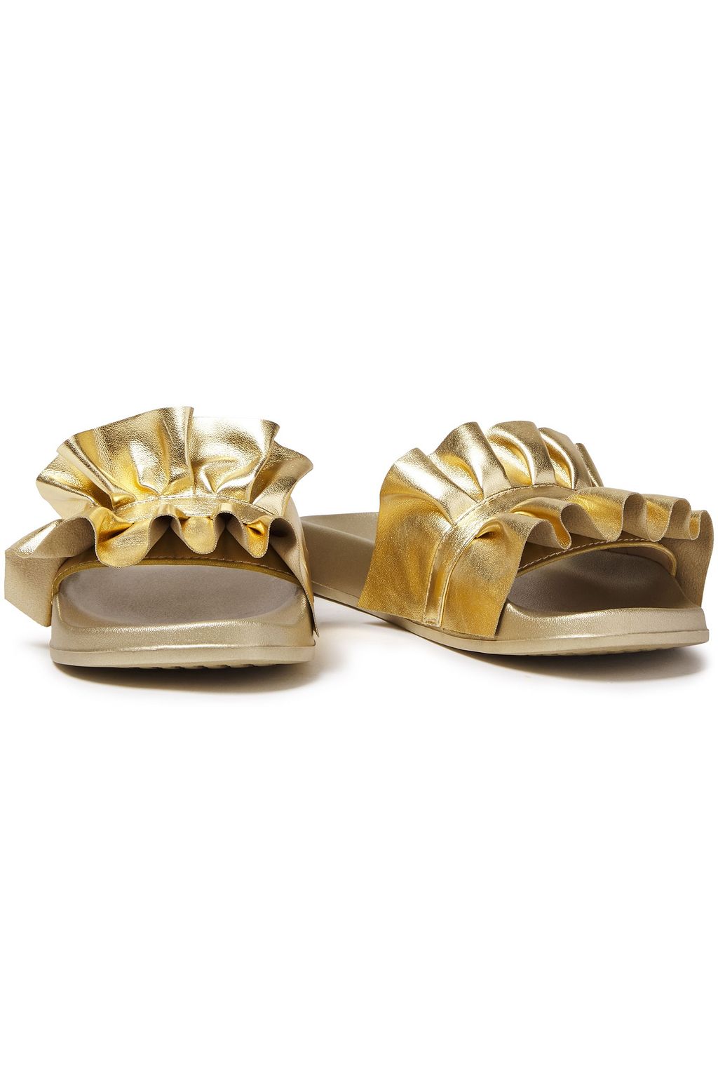 bella ruffled metallic leather sandal