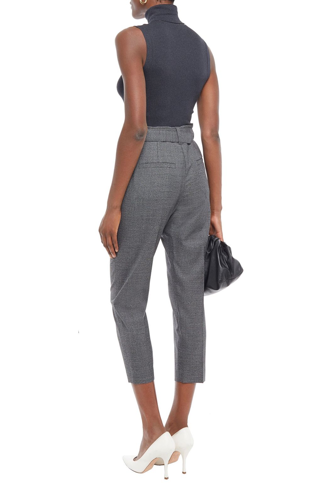 BRUNELLO CUCINELLI Cropped belted houndstooth wool tapered pants