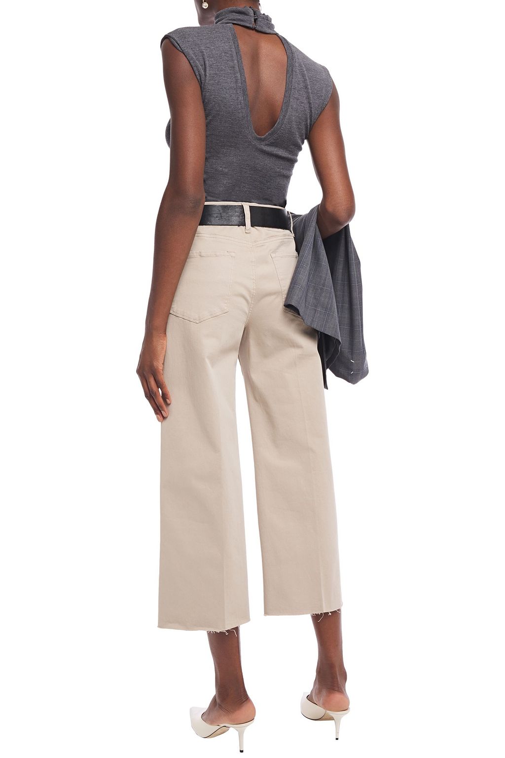 BRUNELLO CUCINELLI Cutout wool-blend jersey turtleneck top