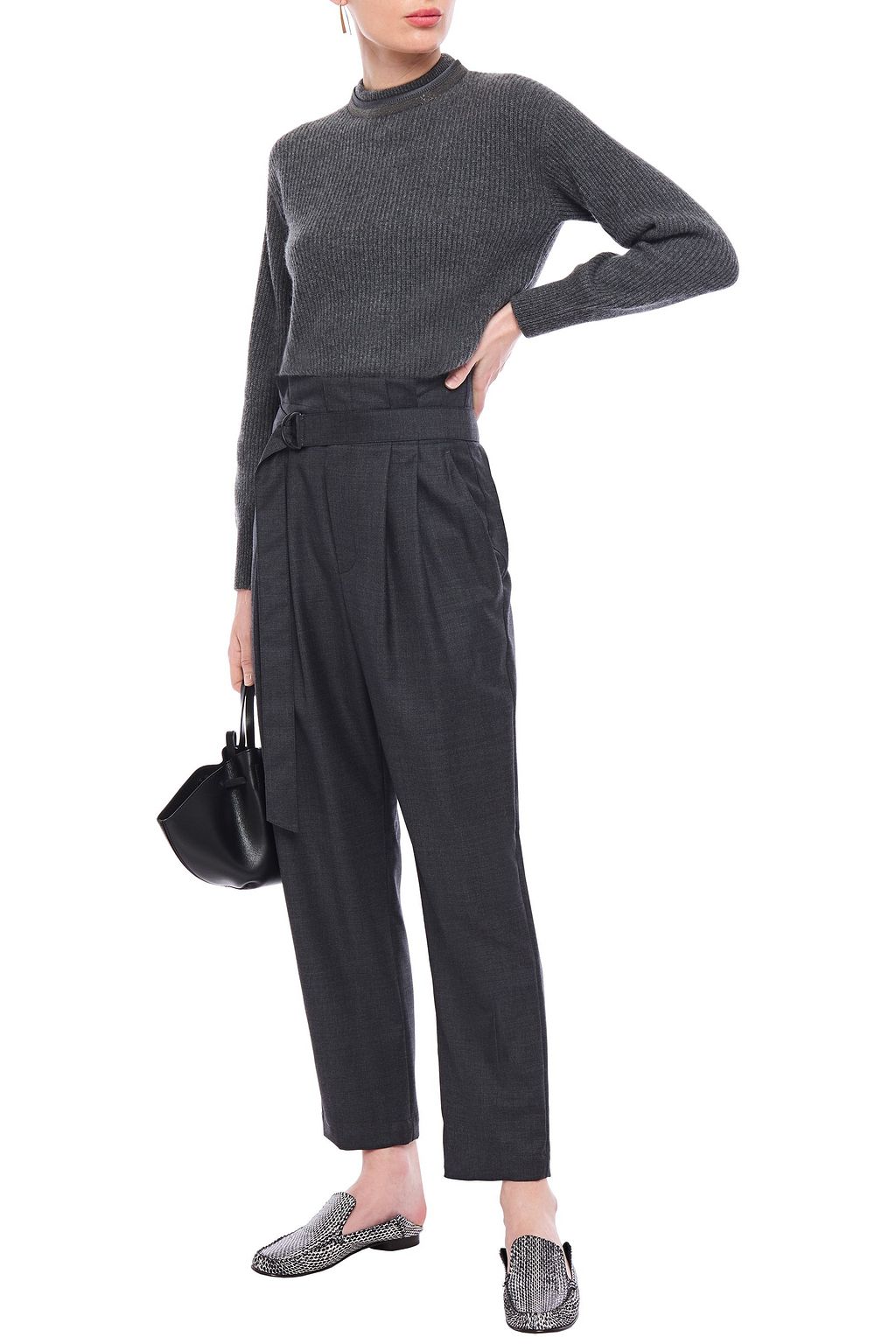 BRUNELLO CUCINELLI Belted pleated wool tapered pants