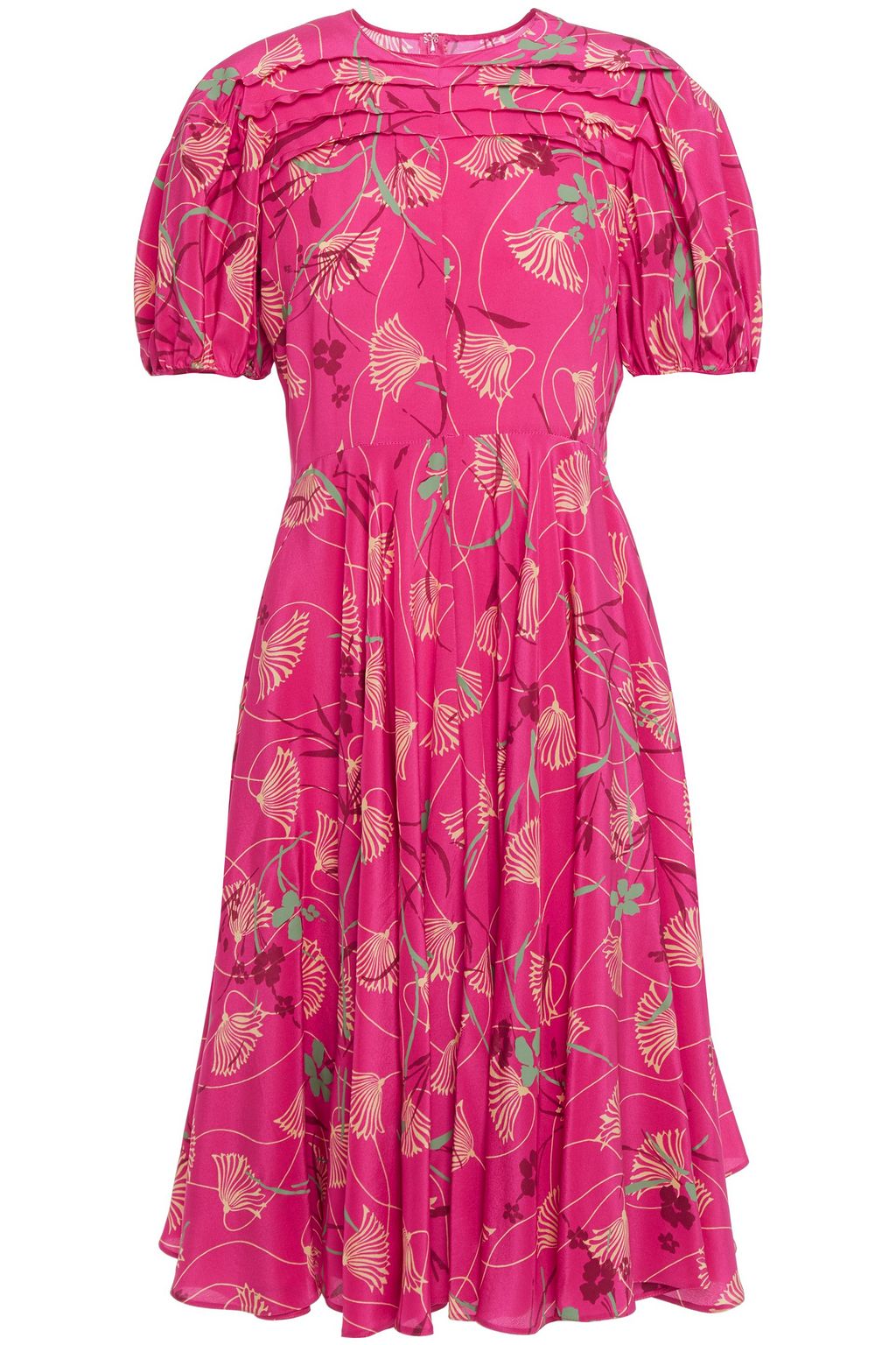 VALENTINO GARAVANI Pintucked floral-print silk crepe de chine dress ...