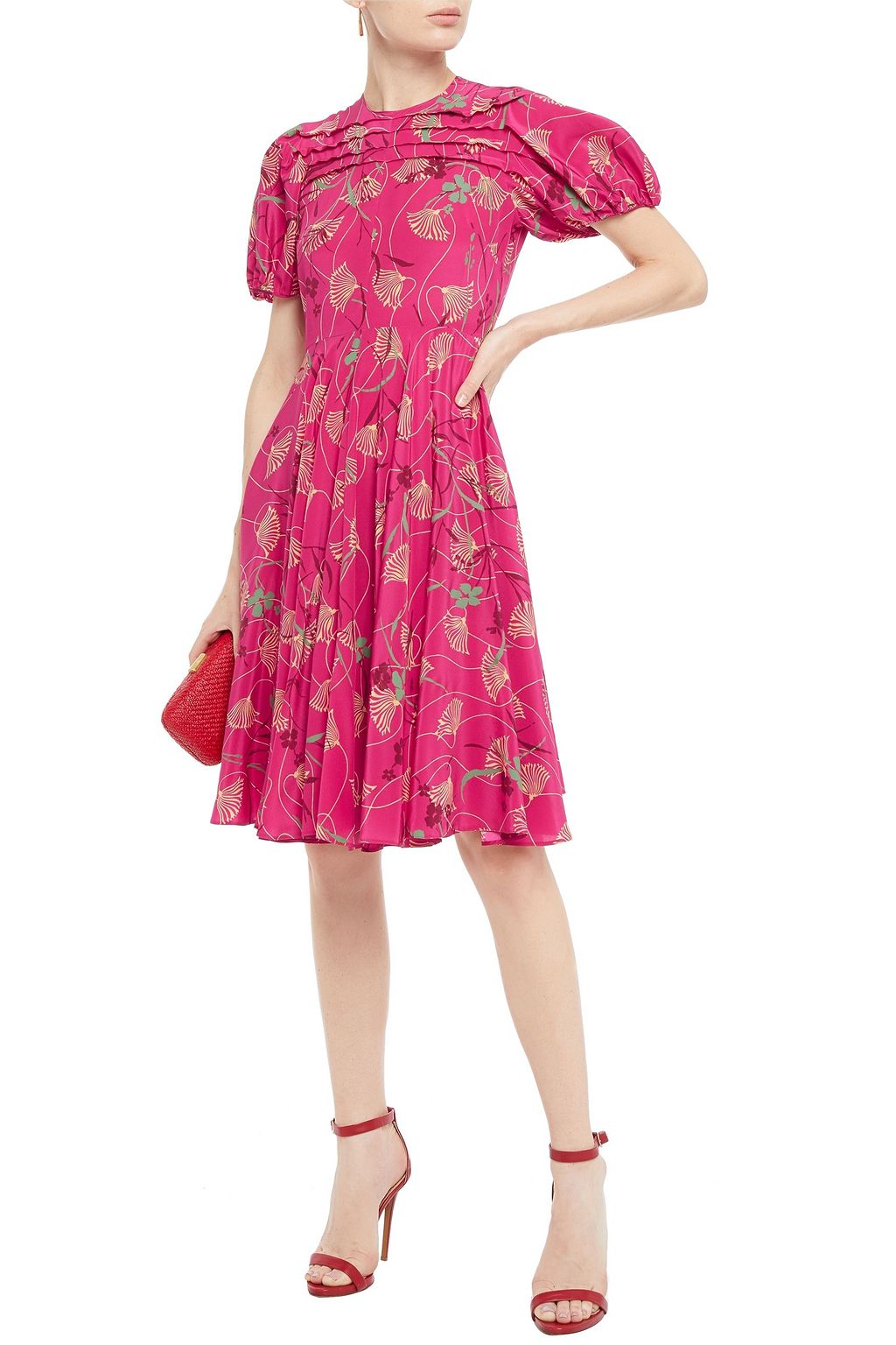 VALENTINO GARAVANI Kleid aus Crêpe de Chine aus Seide mit floralem Print und Biesen