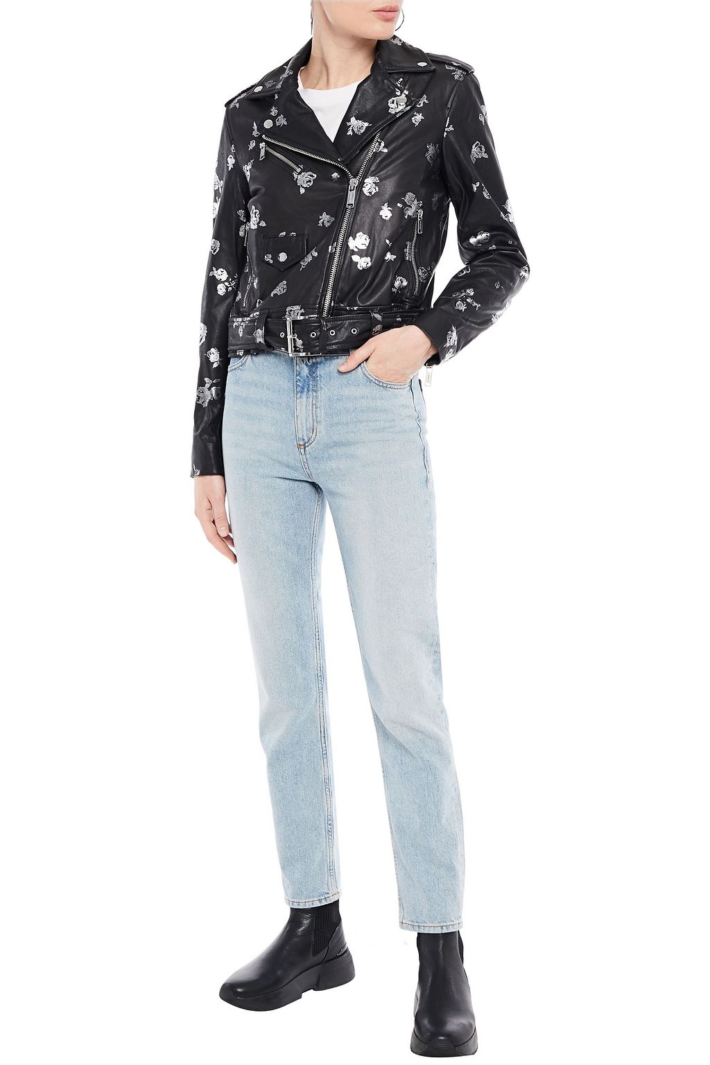 MICHAEL MICHAEL KORS Metallic floral-print leather biker jacket