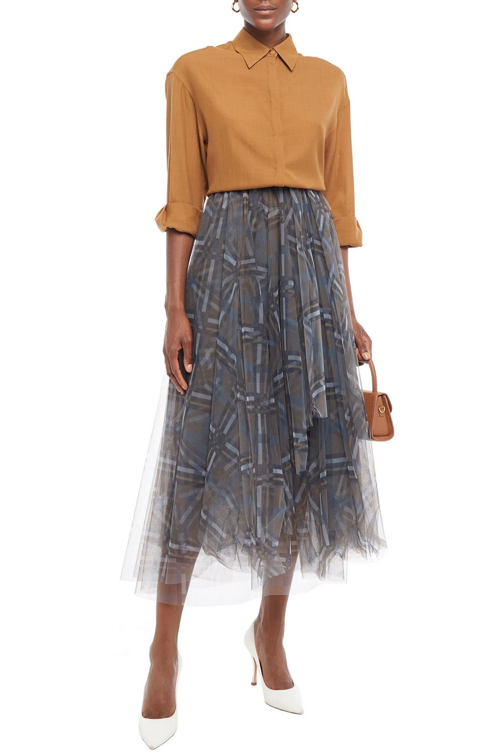 BRUNELLO CUCINELLI Gathered checked tulle midi skirt | Sale up to 70% ...