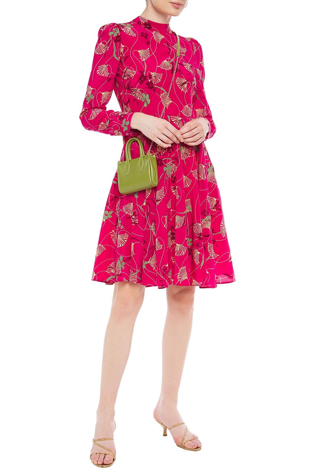 VALENTINO GARAVANI Bow-detailed printed silk crepe de chine dress
