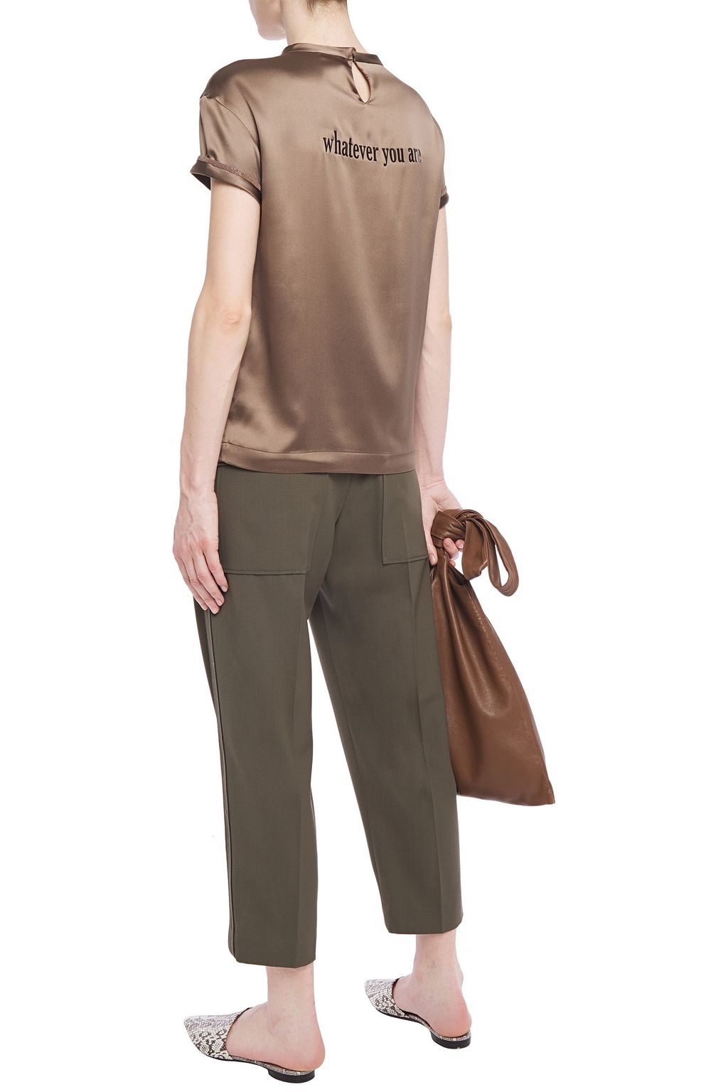 BRUNELLO CUCINELLI Embellished stretch-silk satin top