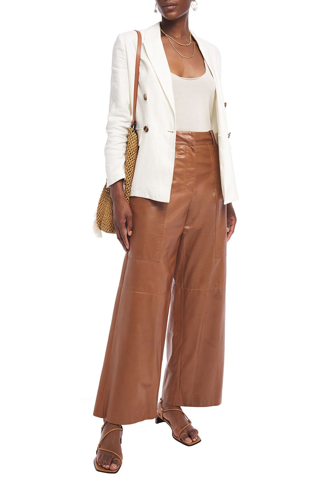 BRUNELLO CUCINELLI Leather wide-leg pants