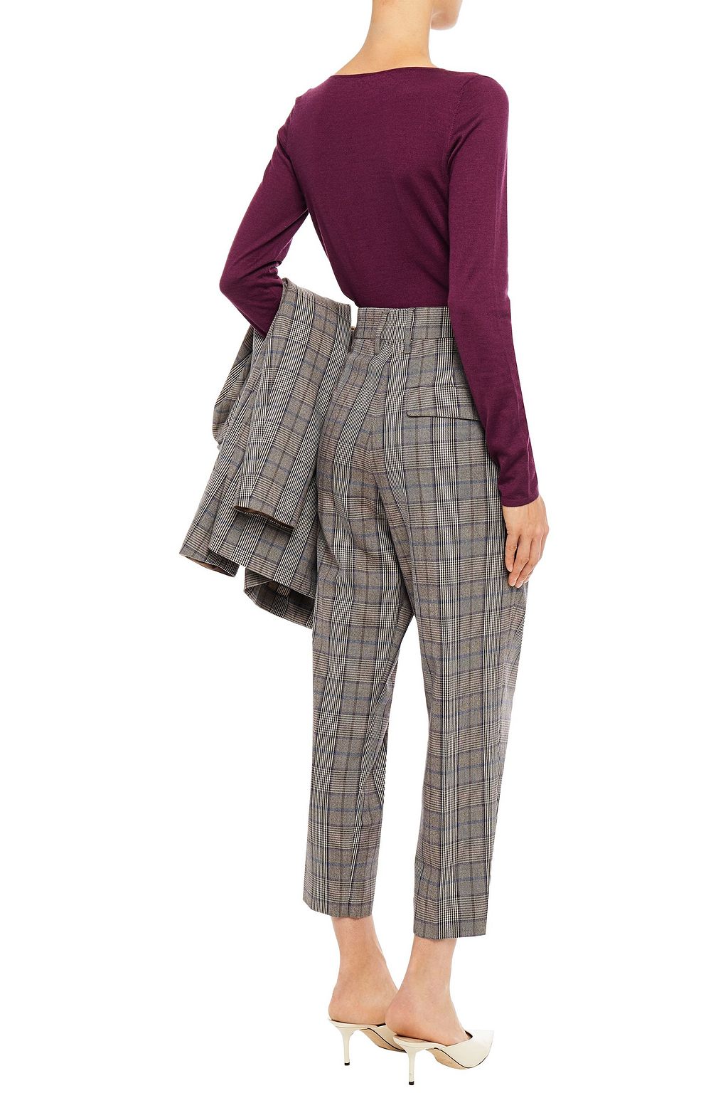 BRUNELLO CUCINELLI Cropped Prince of Wales checked wool and cotton-blend tapered pants