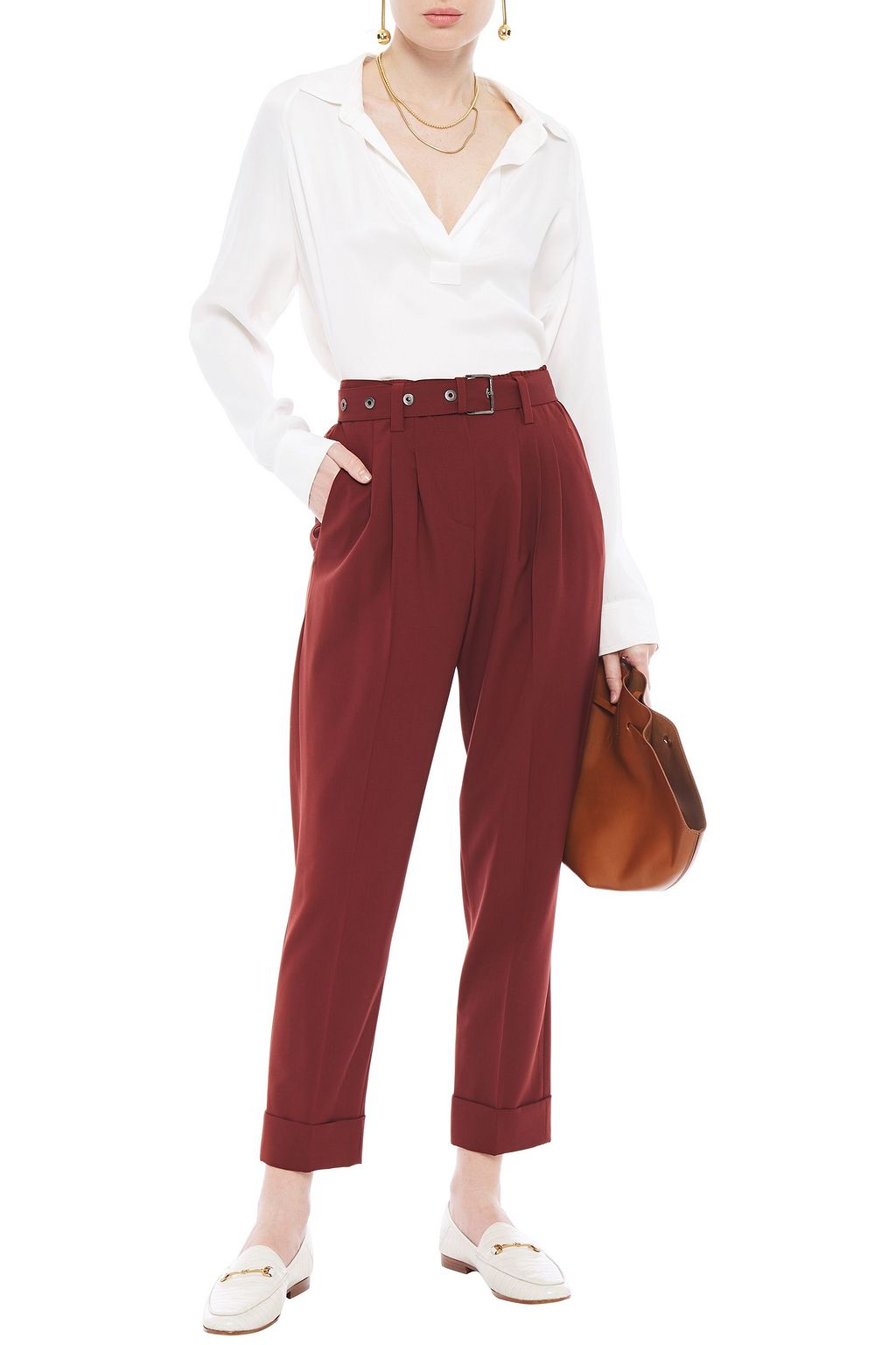 BRUNELLO CUCINELLI Cropped Karottenhose aus einer Wollmischung mit Gürtel