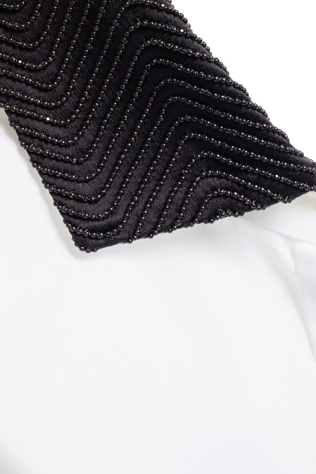 BRUNELLO CUCINELLI Bead-embellished silk satin-trimmed cotton-blend poplin shirt