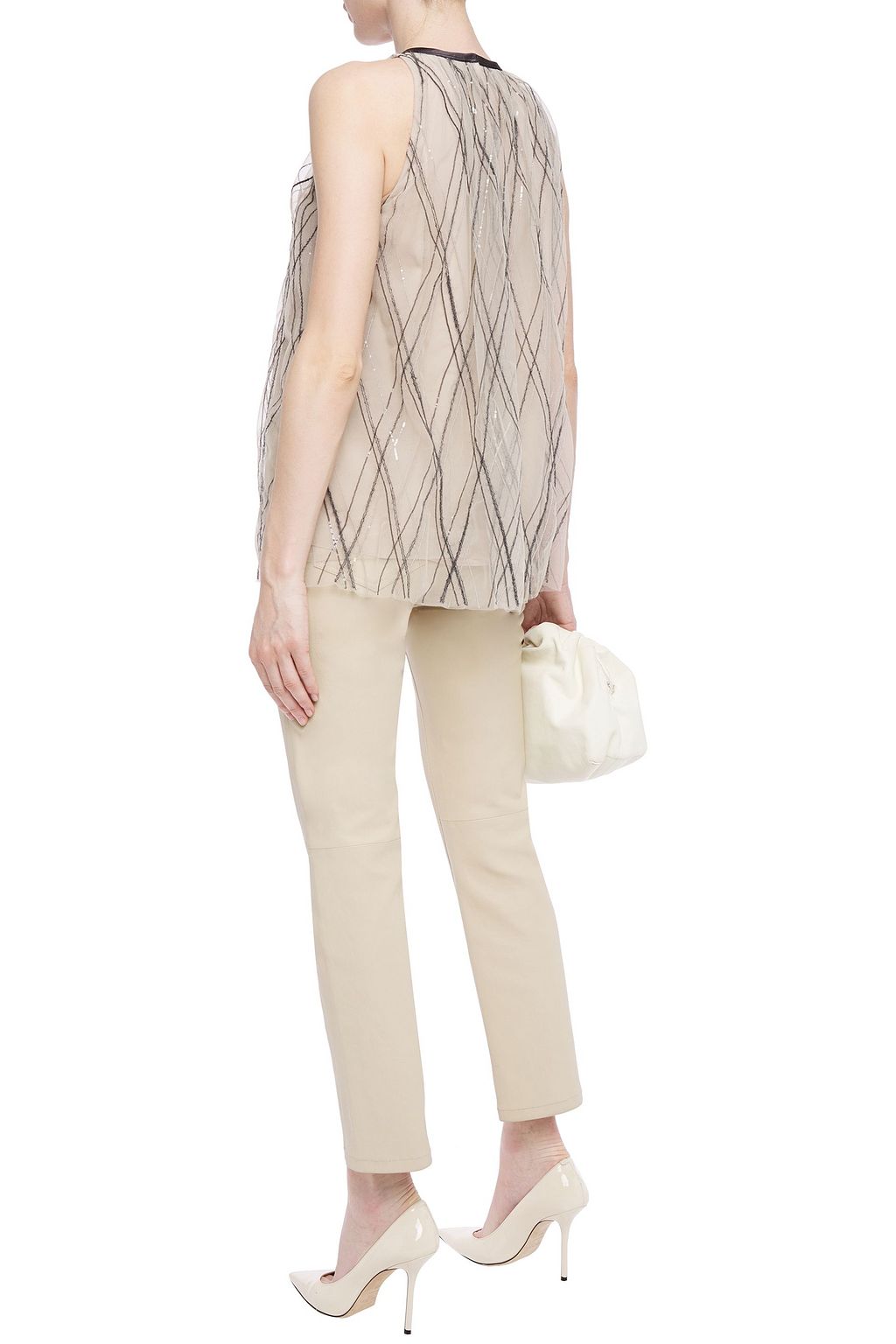 BRUNELLO CUCINELLI Bead and sequin-embellished embroidered tulle top