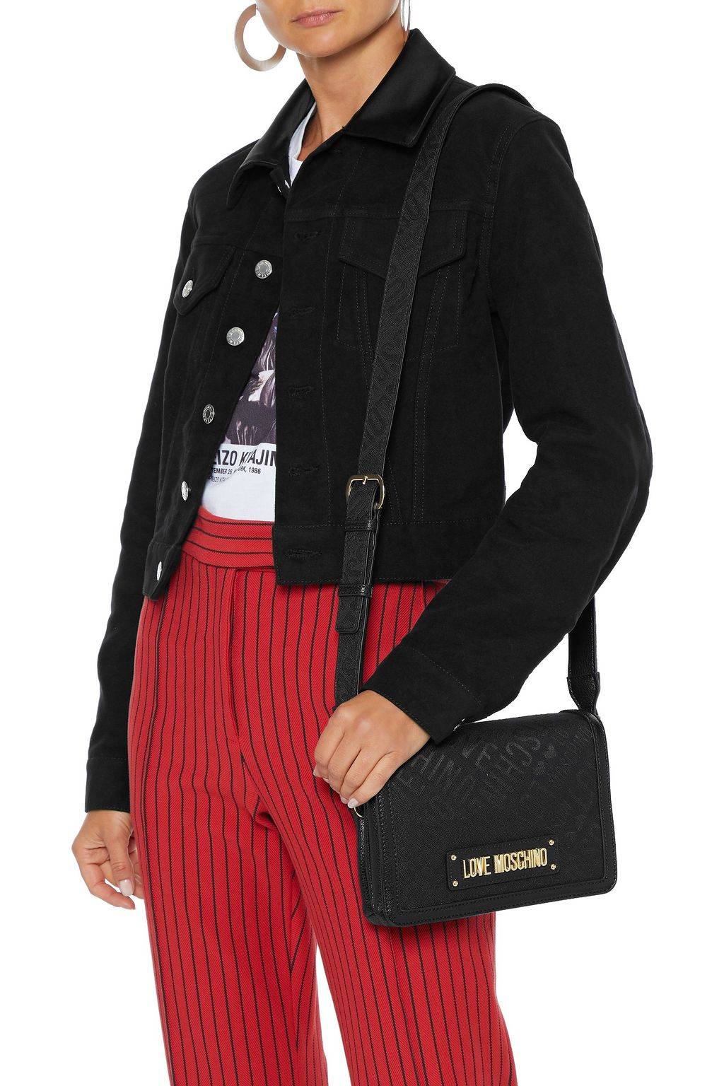 LOVE MOSCHINO Jacquard and faux textured-leather shoulder bag