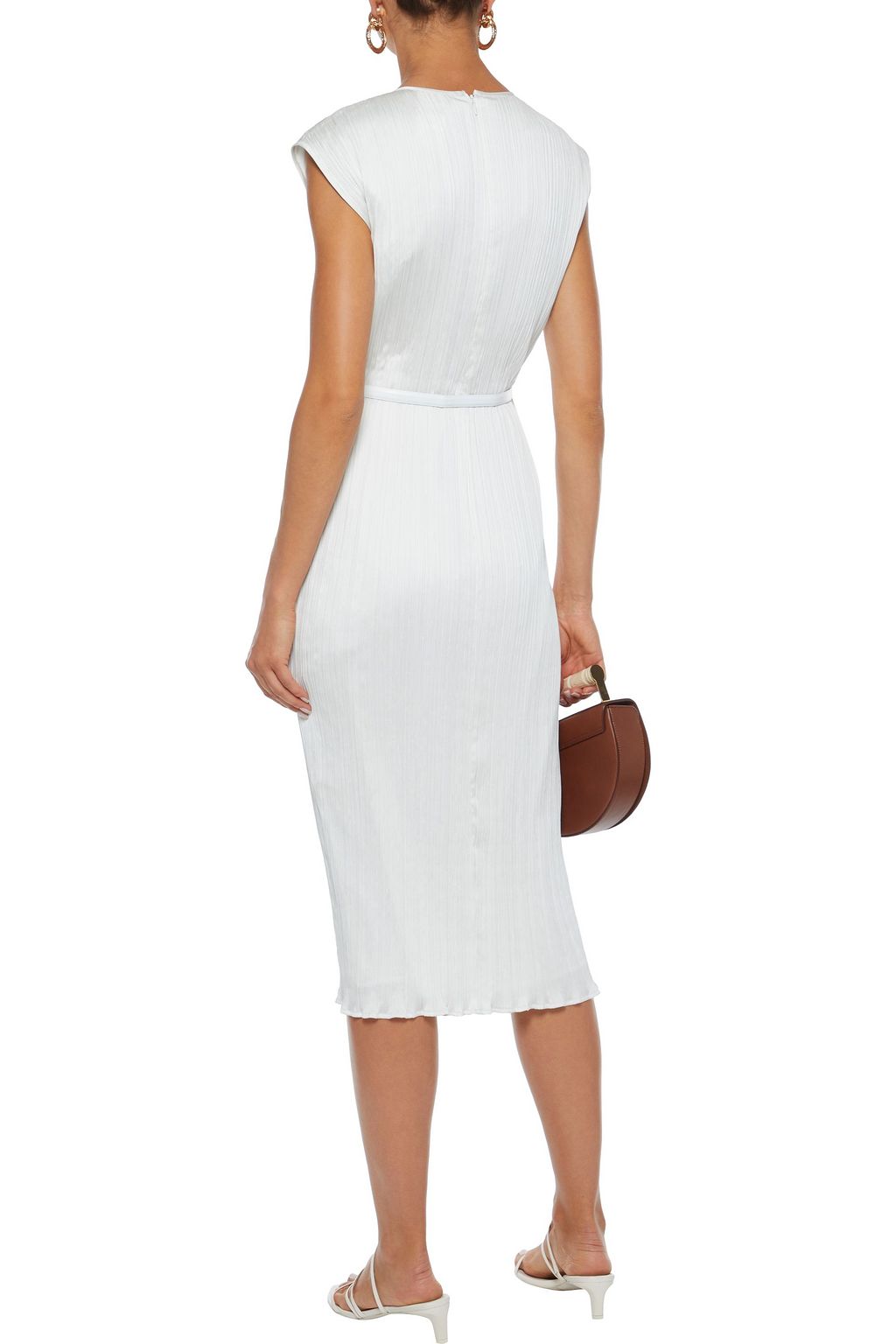 MAX MARA Gineceo belted plissé-satin midi dress