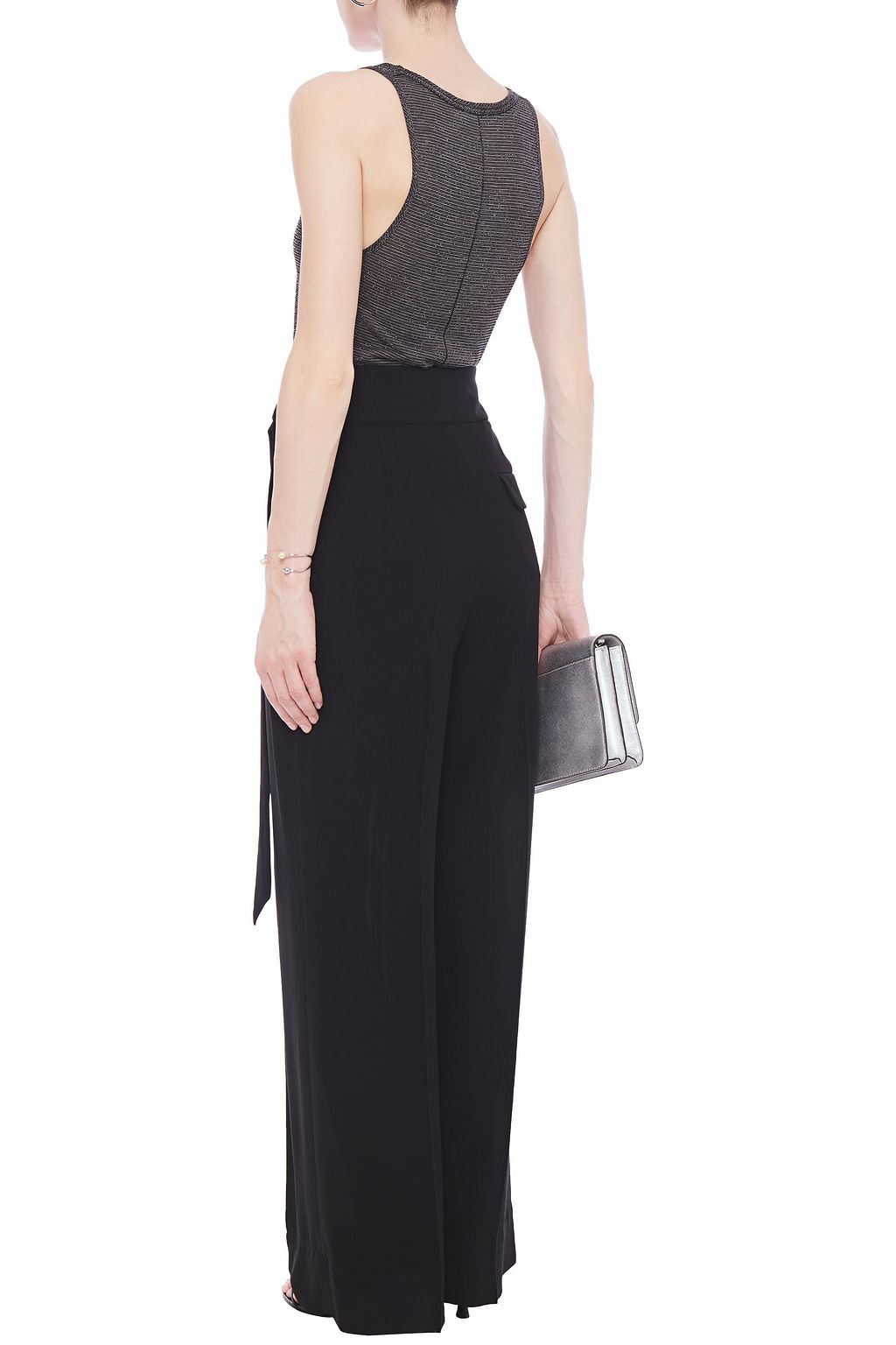BRUNELLO CUCINELLI Bead-embellished belted silk-crepe wide-leg pants