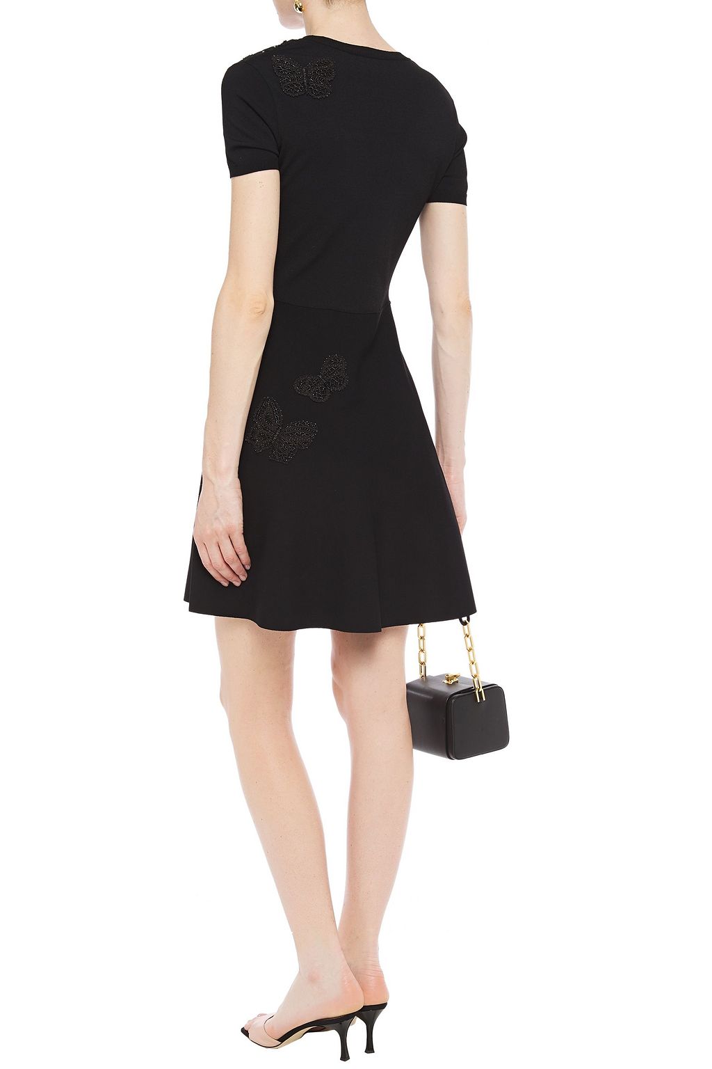 VALENTINO GARAVANI Corded lace-paneled appliquéd stretch-knit mini dress