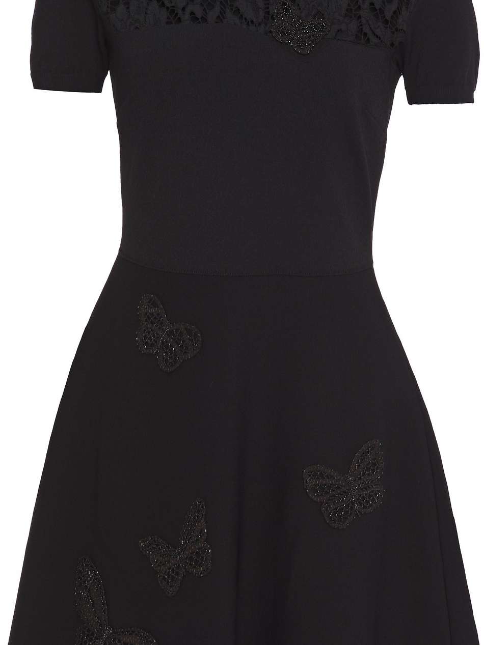 corded lace-paneled appliquéd stretch-knit mini dress
