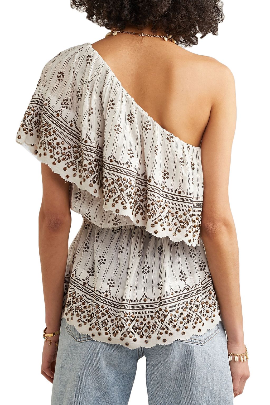 ISABEL MARANT Astrid one-shoulder embellished printed cotton-gauze top