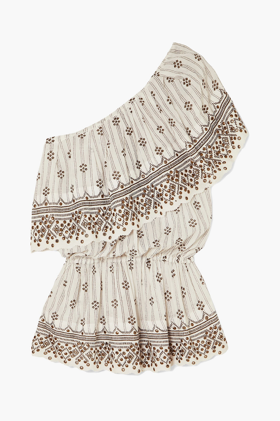 Astrid one-shoulder embellished printed cotton-gauze top