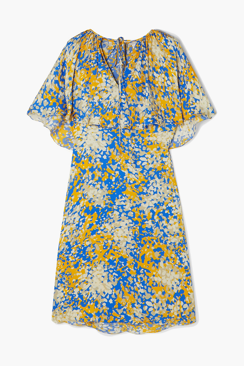 stella mccartney - printed cape-effect satin-crepe dress - blue - it 36