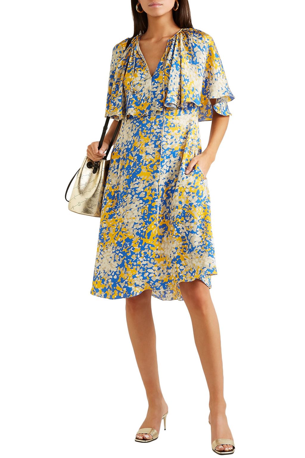 STELLA MCCARTNEY + NET SUSTAIN プリント ケープ風 サテンクレープ ワンピース