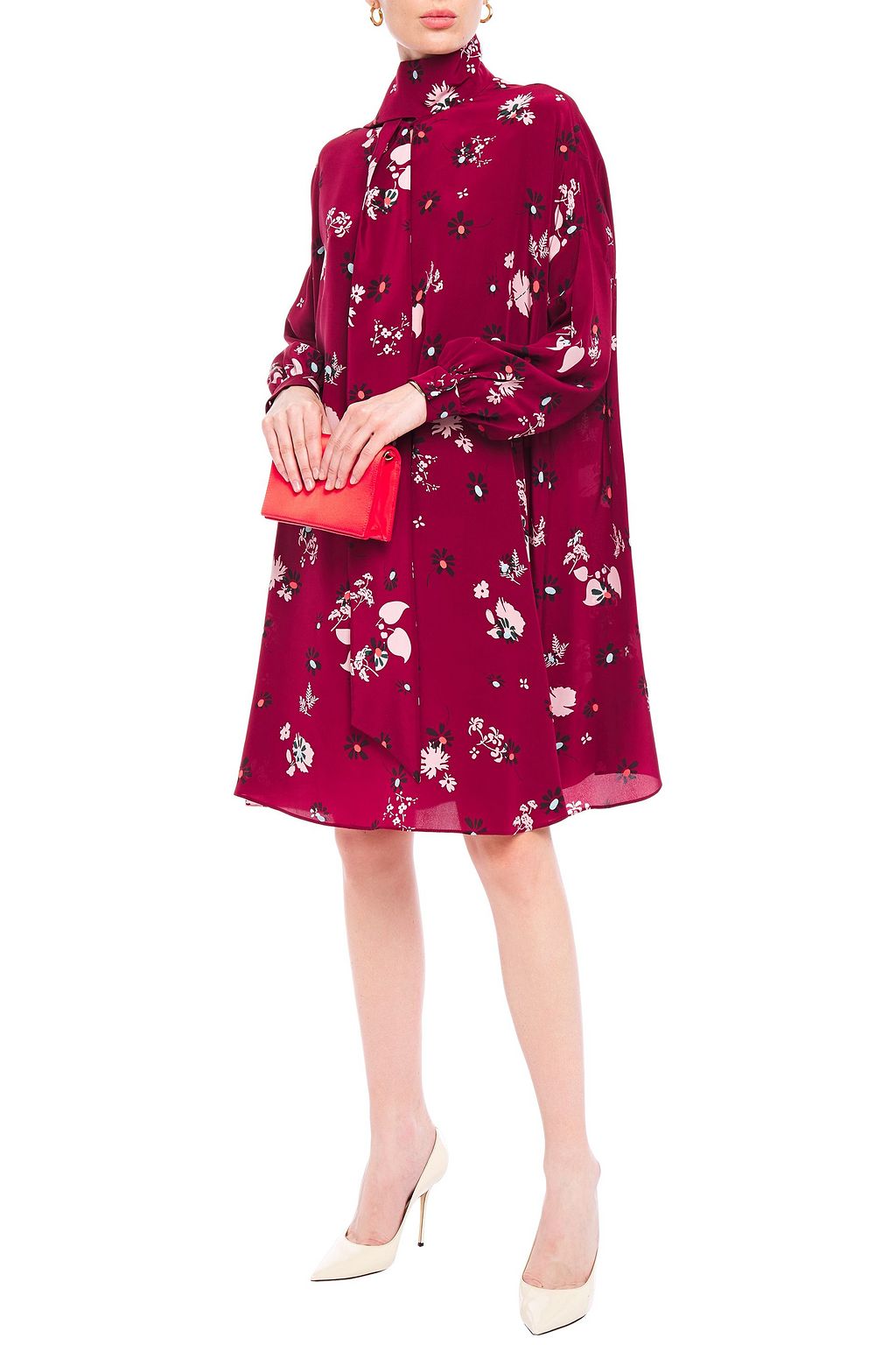 VALENTINO GARAVANI Tie-neck floral-print silk crepe de chine dress