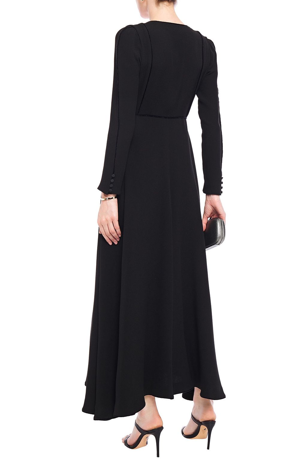 VALENTINO GARAVANI Velvet-trimmed crepe maxi wrap dress