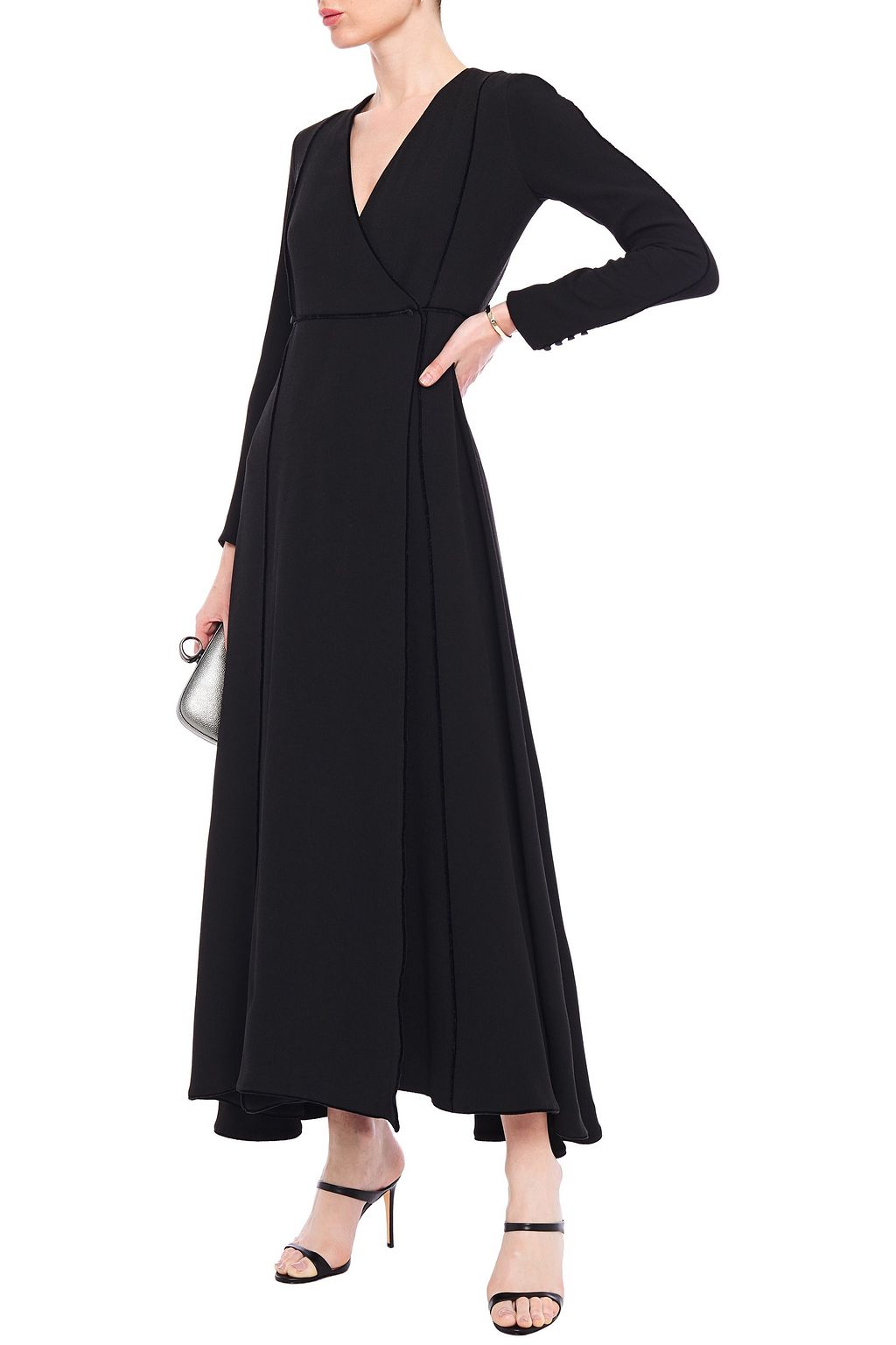 VALENTINO GARAVANI Velvet-trimmed crepe maxi wrap dress