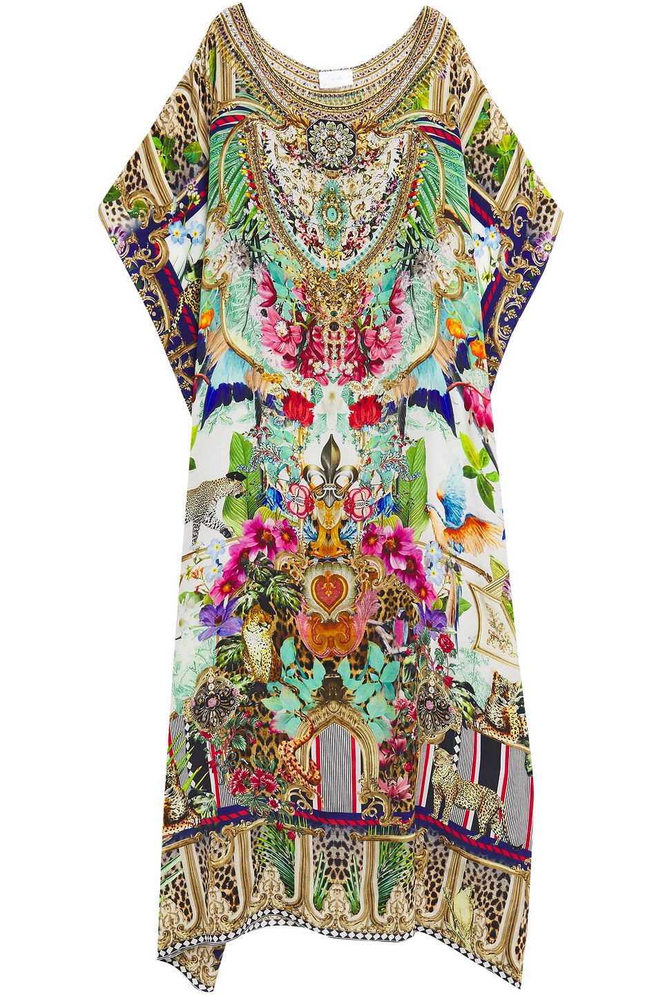 Camilla Woman Crystal-embellished Printed Silk Crepe De Chine Kaftan Bright Green Size ONESIZE