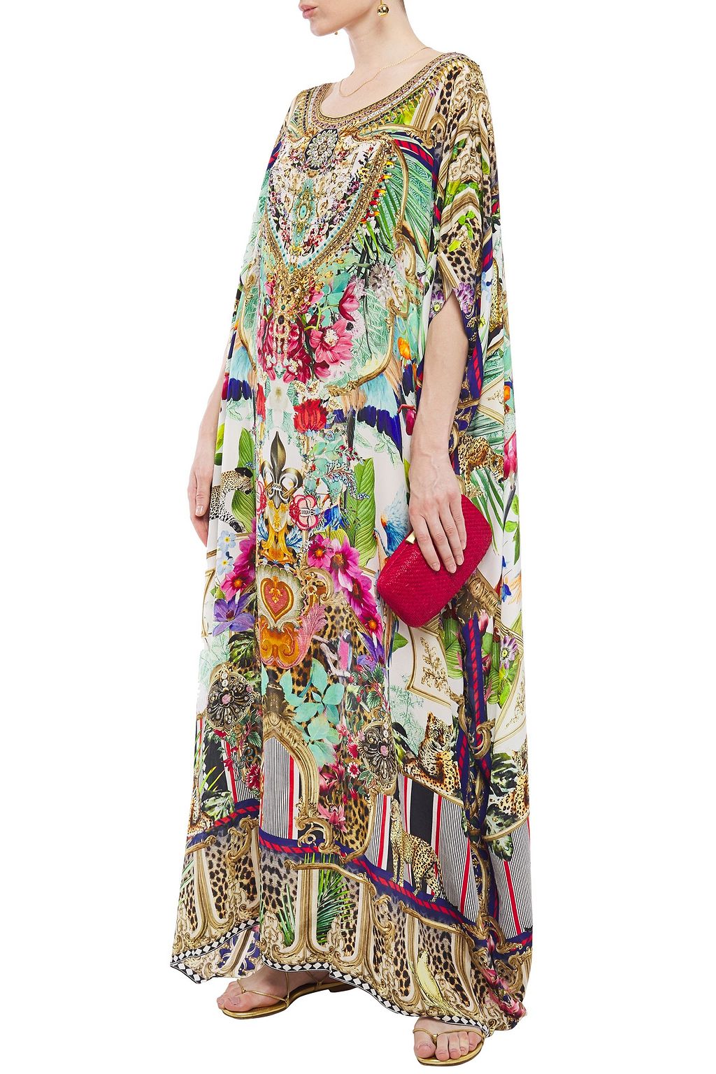 CAMILLA Crystal-embellished printed silk crepe de chine kaftan