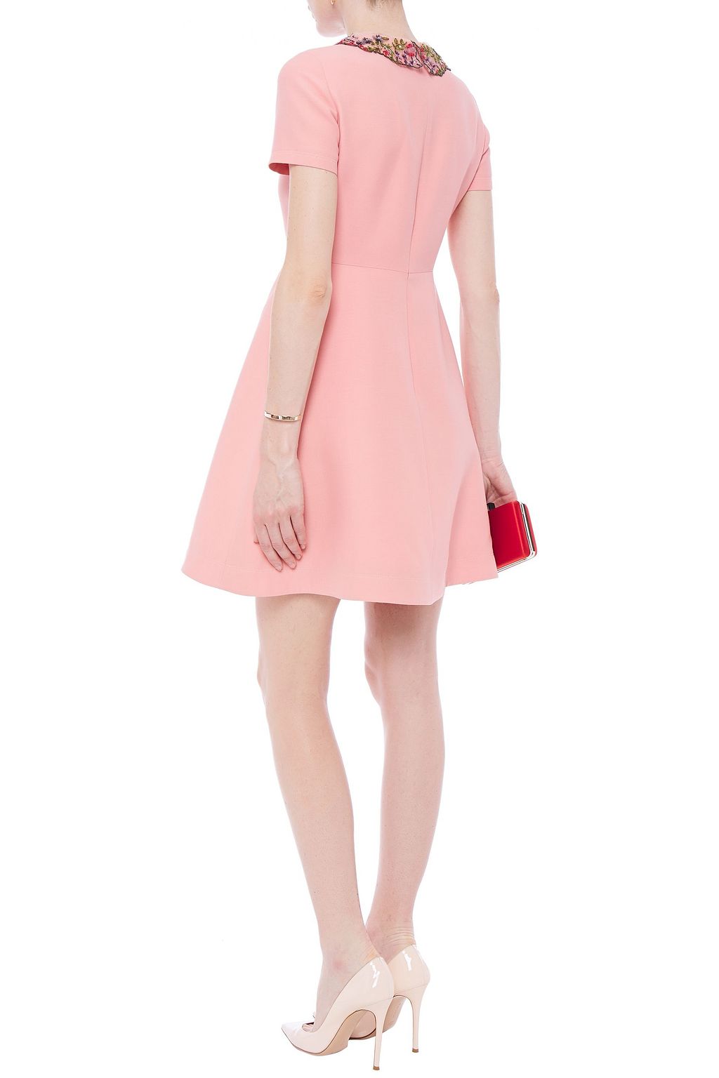 VALENTINO GARAVANI Embellished tulle-trimmed wool and silk-blend crepe mini dress