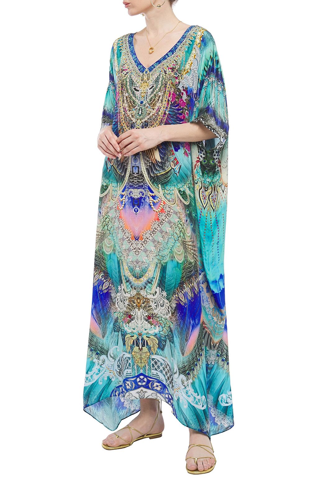 CAMILLA Crystal-embellished printed silk crepe de chine kaftan