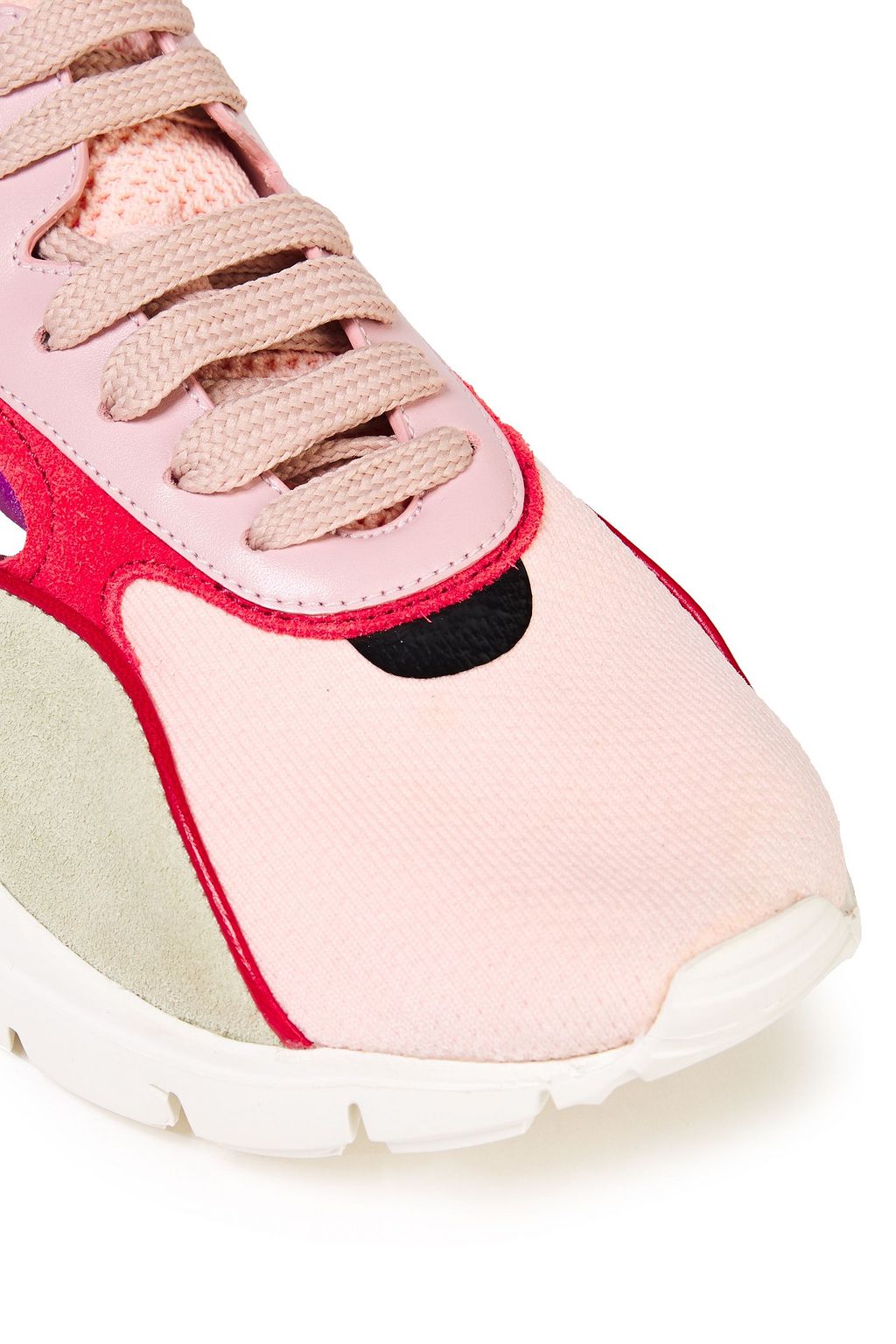 VALENTINO GARAVANI Embellished suede, leather and stretch-knit sneakers