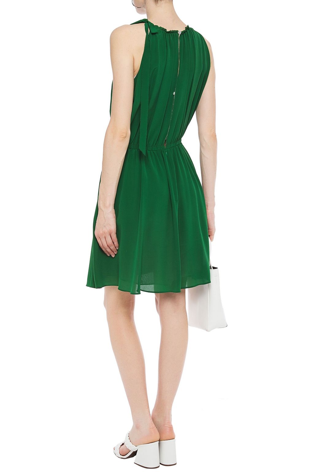 VALENTINO GARAVANI Bow-detailed gathered silk crepe de chine mini dress