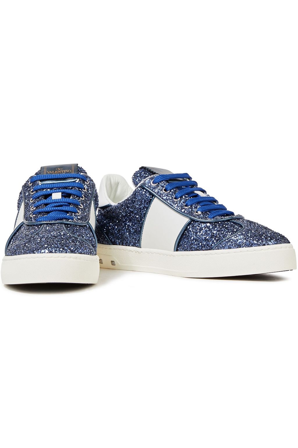 VALENTINO GARAVANI Flycrew studded glittered leather sneakers