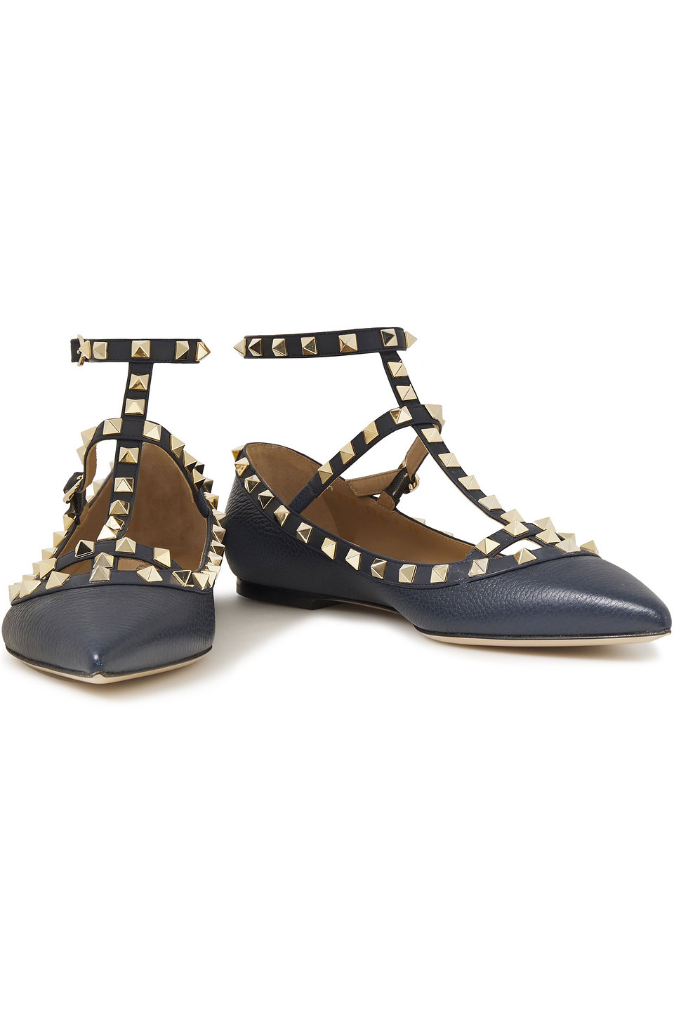 Click to view more detailed imagery on our partner's website Valentino Garavani Rockstud Pebbled-leather Point-toe Flats In Navy