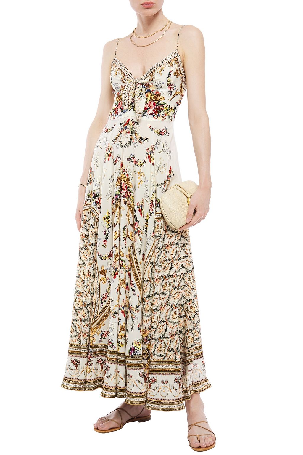 CAMILLA Tie-front printed silk crepe de chine maxi dress
