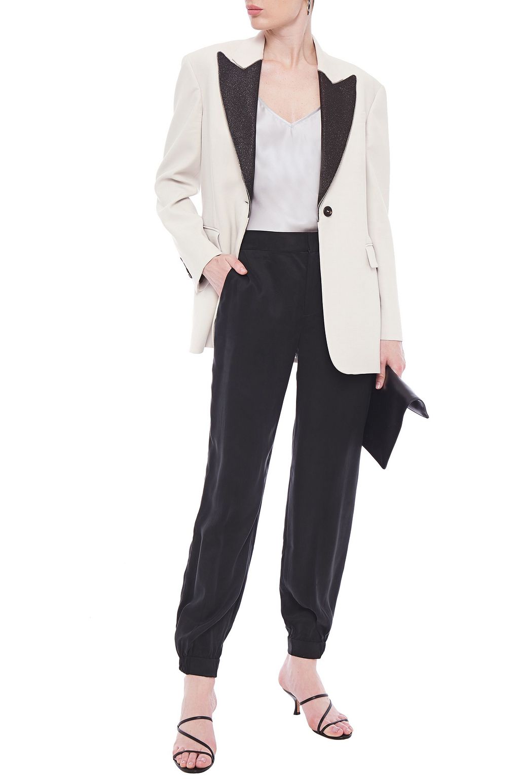 BRUNELLO CUCINELLI Bead-embellished metallic woven and twill blazer