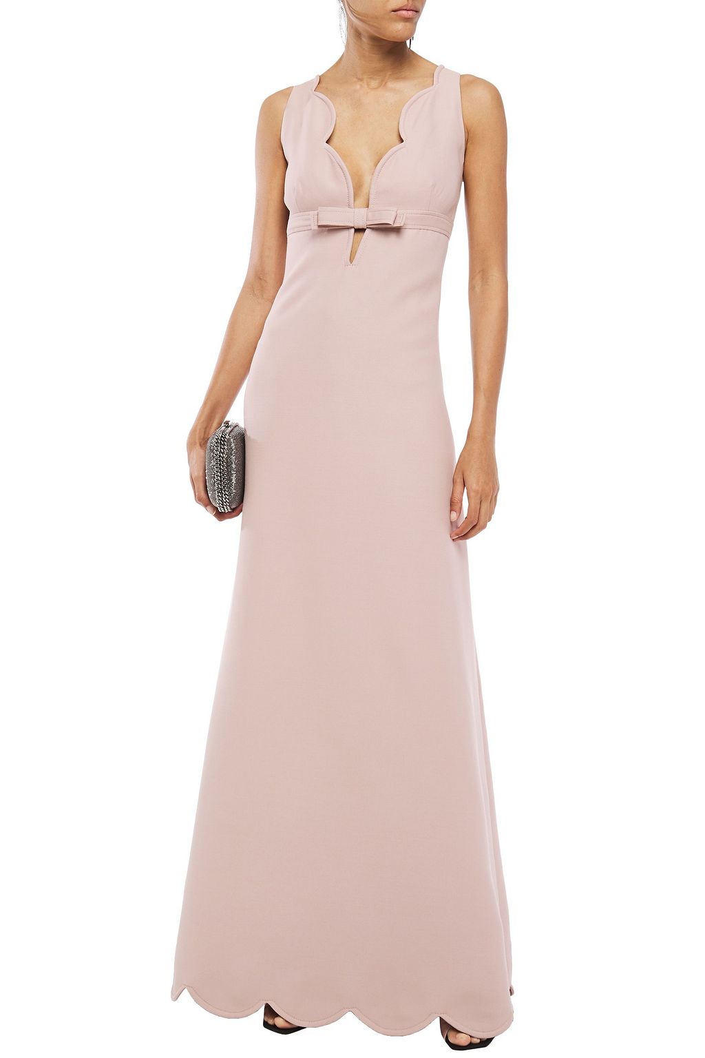 VALENTINO GARAVANI Bow-detailed wool and silk-blend crepe gown
