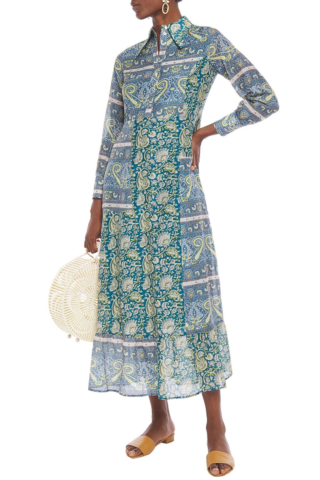 ANTIK BATIK Kheti printed cotton and silk-blend voile midi shirt dress