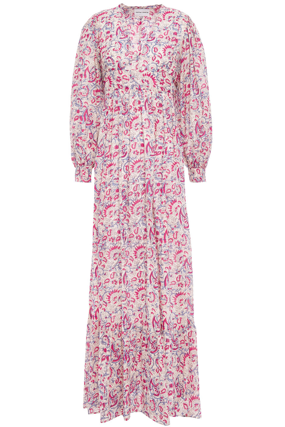 Cherie gathered printed cotton maxi dress