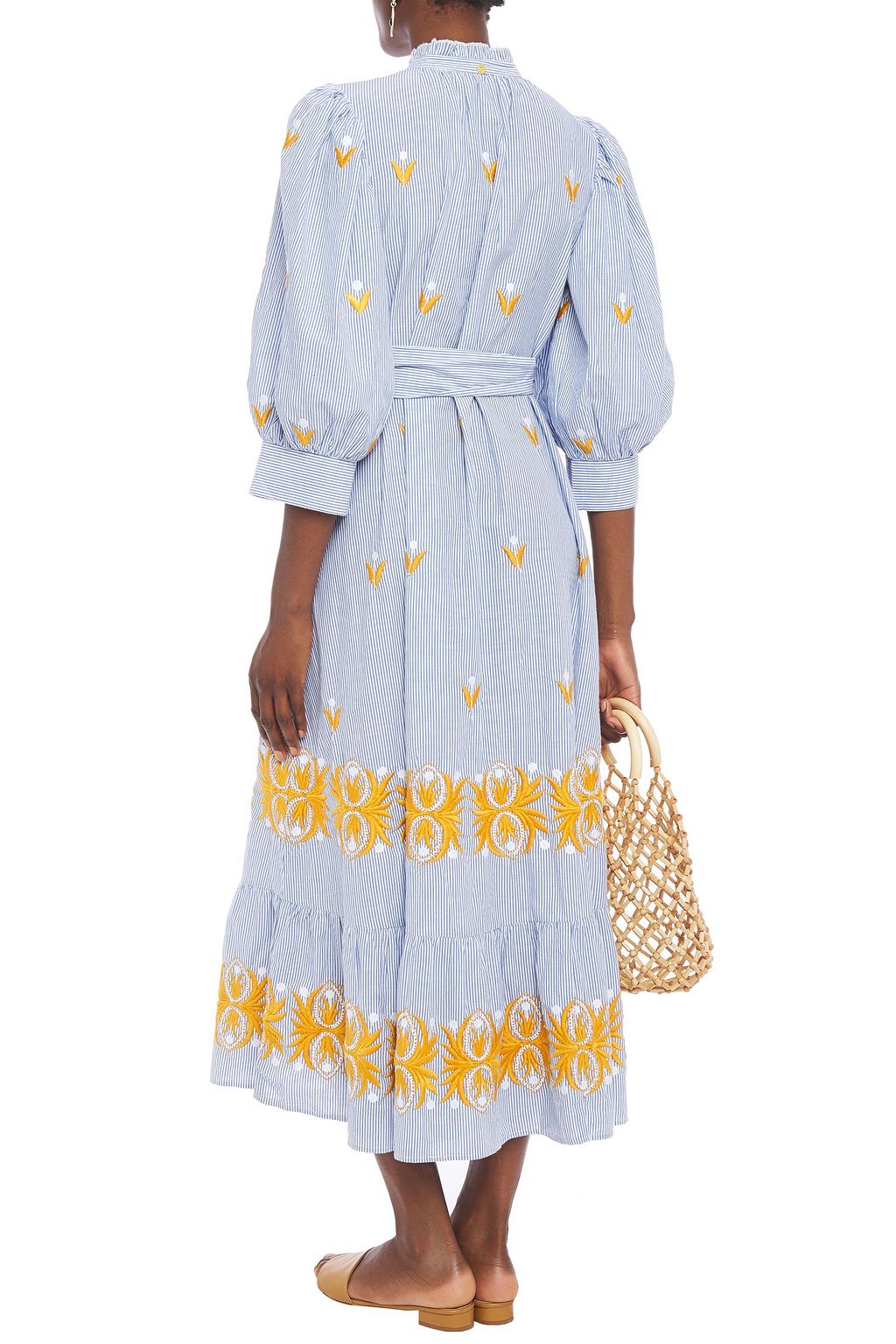 ANTIK BATIK Mexica embroidered striped cotton midi dress