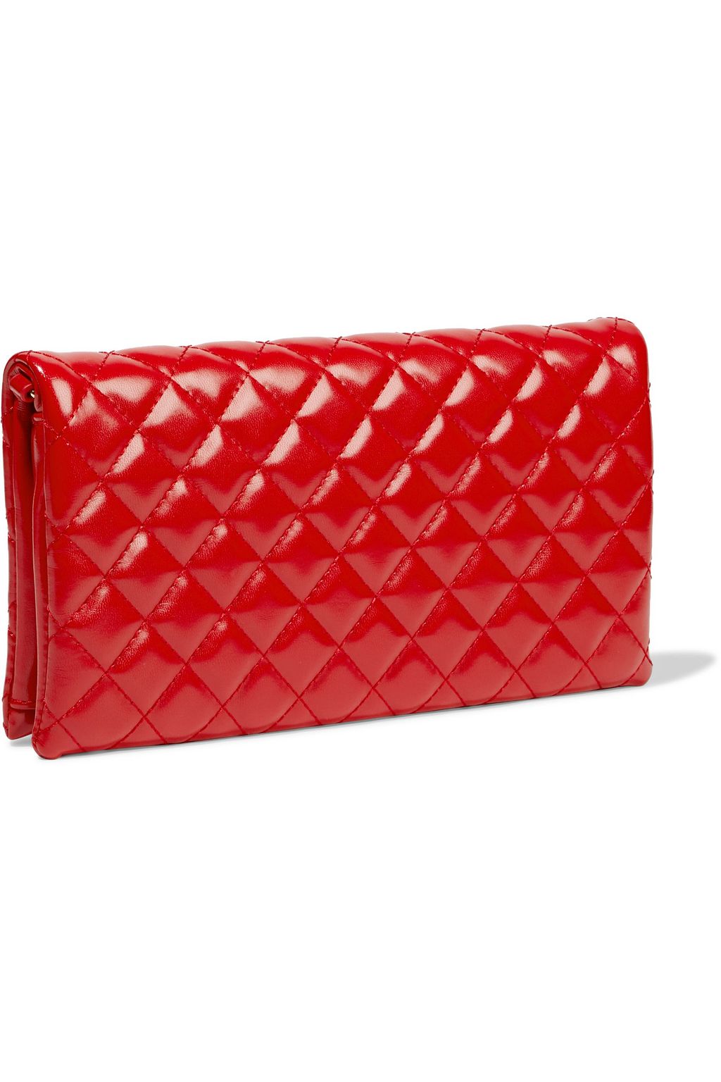 LOVE MOSCHINO Quilted faux glossed-leather clutch