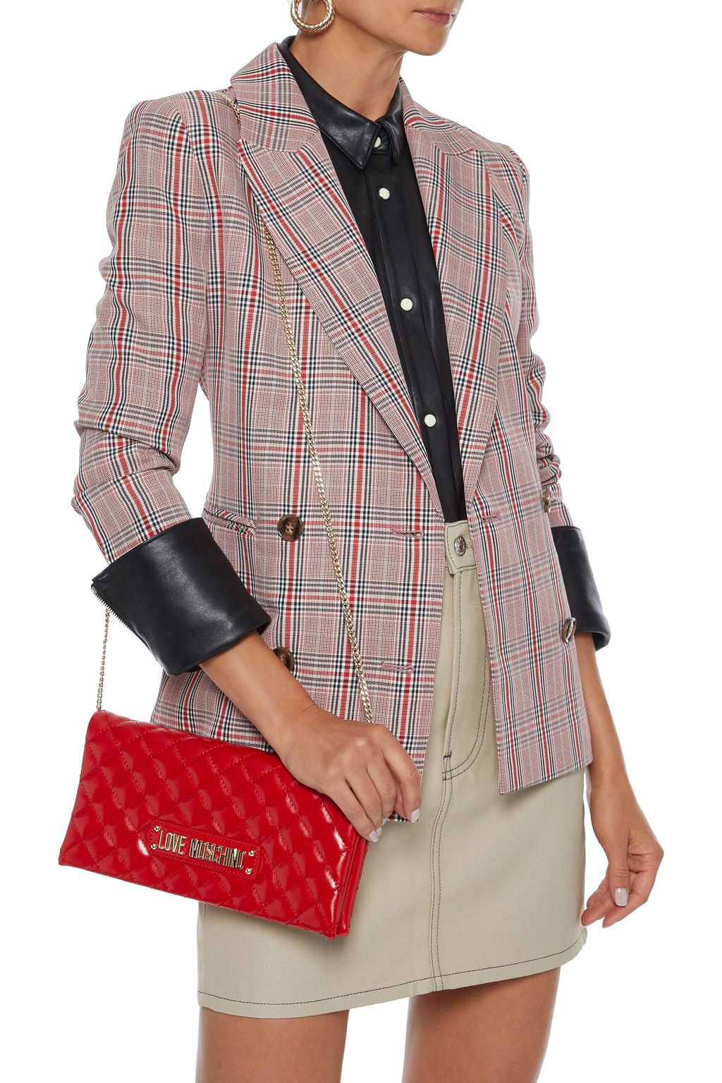 LOVE MOSCHINO Quilted faux glossed-leather clutch