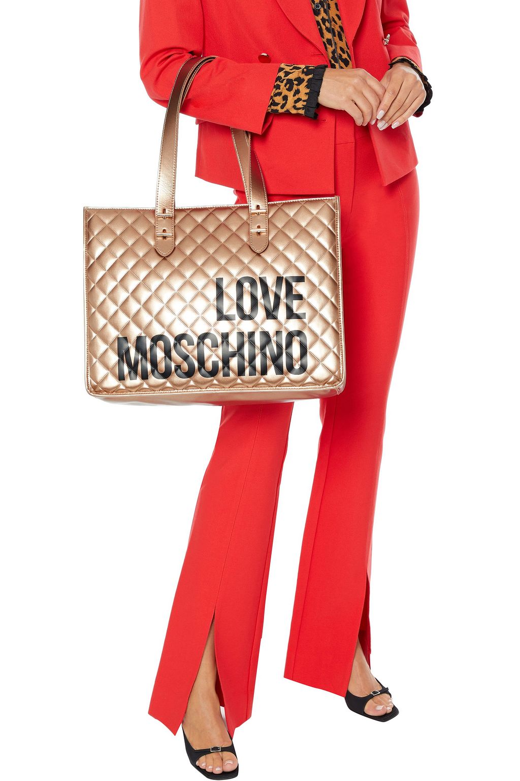 LOVE MOSCHINO Quilted logo-print faux glossed-leather tote