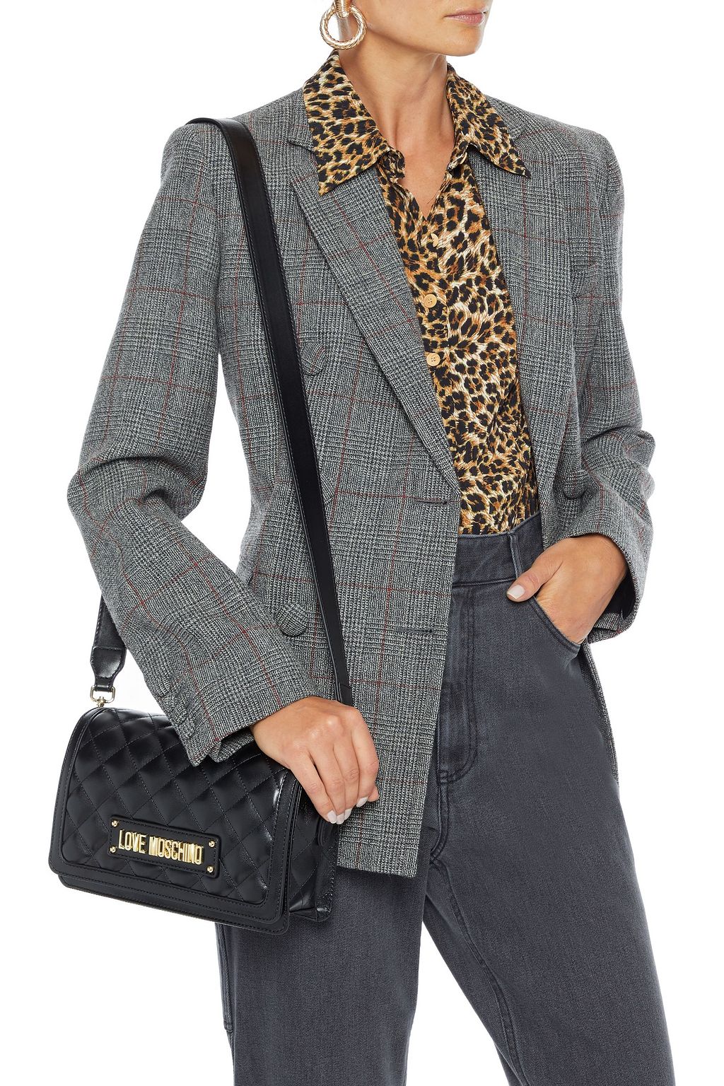 LOVE MOSCHINO Quilted faux glossed-leather shoulder bag
